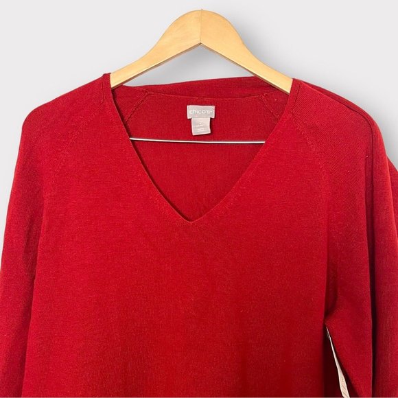 Chico's Women Luxe Tie Neck Detail‎ Pullover Sweater Spiced Red Size 2 Large NWT - Picture 3 of 14